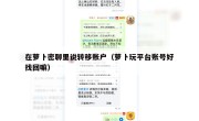 在萝卜密聊里说转移账户（萝卜玩平台账号好找回嘛）