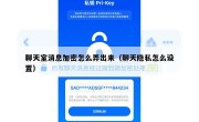 聊天室消息加密怎么弄出来（聊天隐私怎么设置）