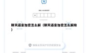聊天语音加密怎么解（聊天语音加密怎么解除）