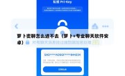 萝卜密聊怎么进不去（萝卜+专业聊天软件安卓）